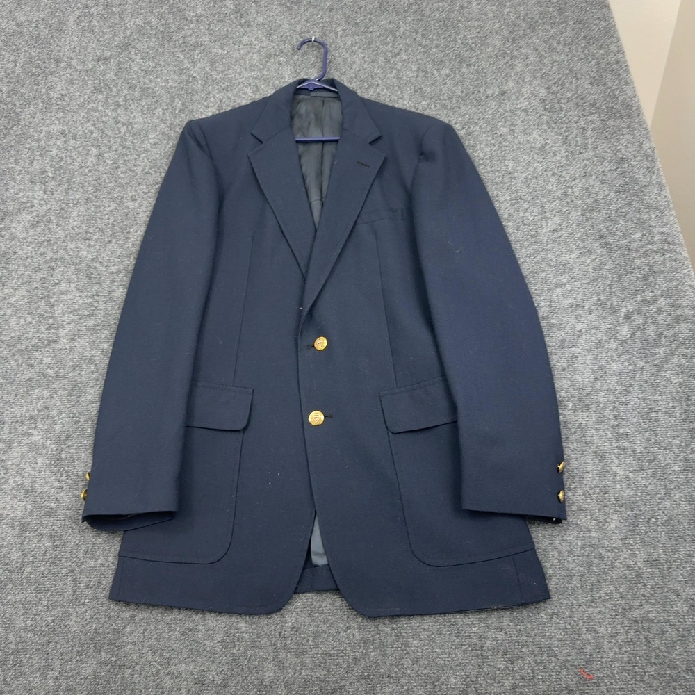 Vintage Stanley Blacker Blazer Men Navy Blue Wool Crest Gold Buttons Preppy
